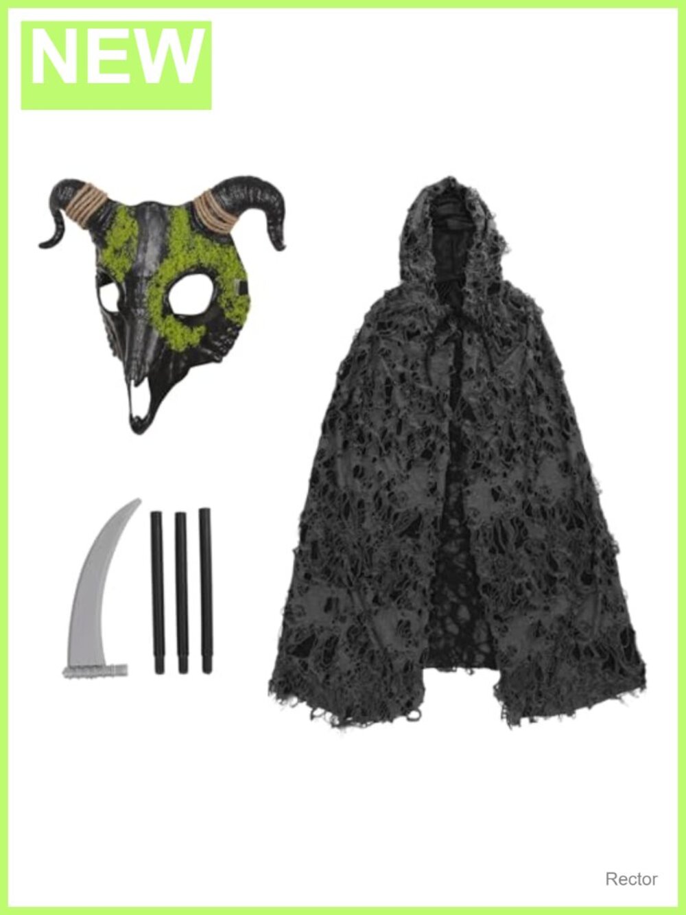 Grim Reaper Costume Hooded Cloak Skull Mask Sickle Halloween Cosplay Men Unisex